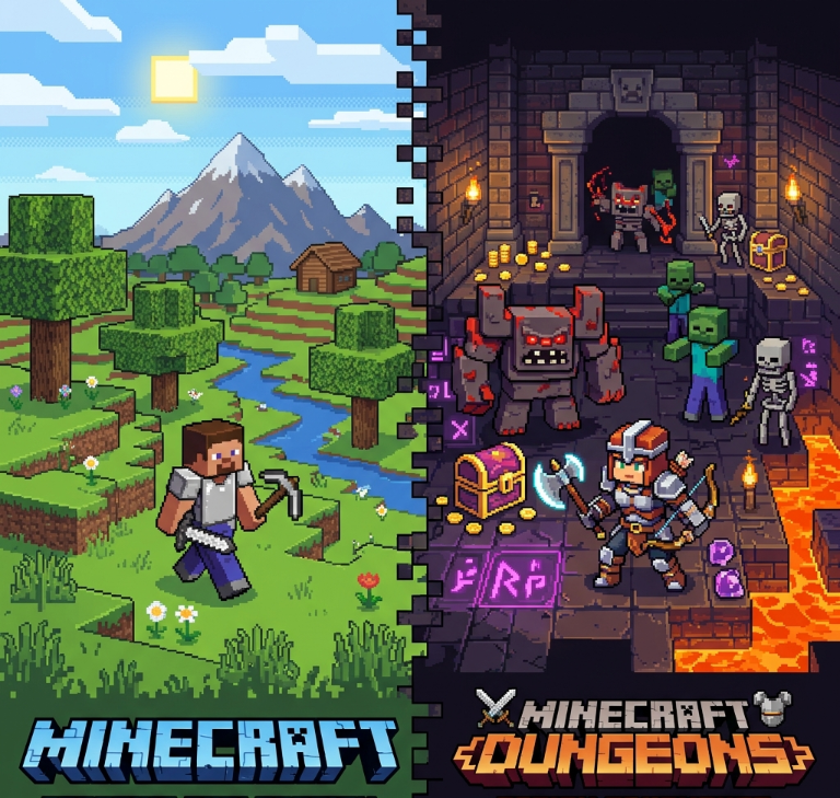 Kübik Dünyalar: Minecraft ve Minecraft Dungeons’ın İki Büyük Hiti Karşı Karşıya